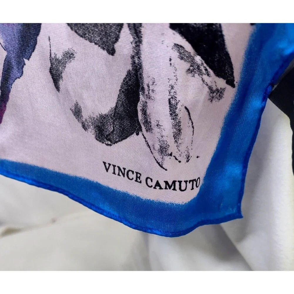 Silk Vince Camuto Watercolor Floral Scarf Wrap Blues White Rectangle 76 X 28 In